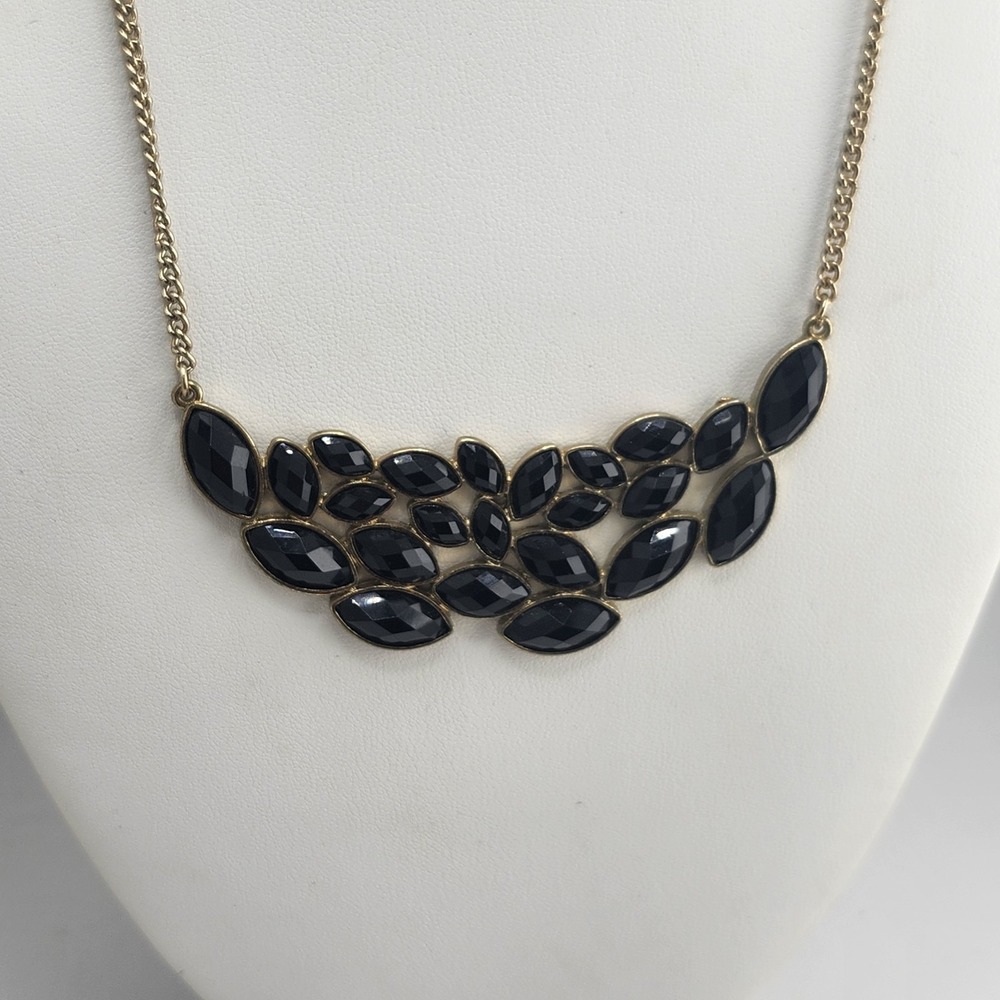 Gold Tone Sparkling Black Crystal Statement Necklace